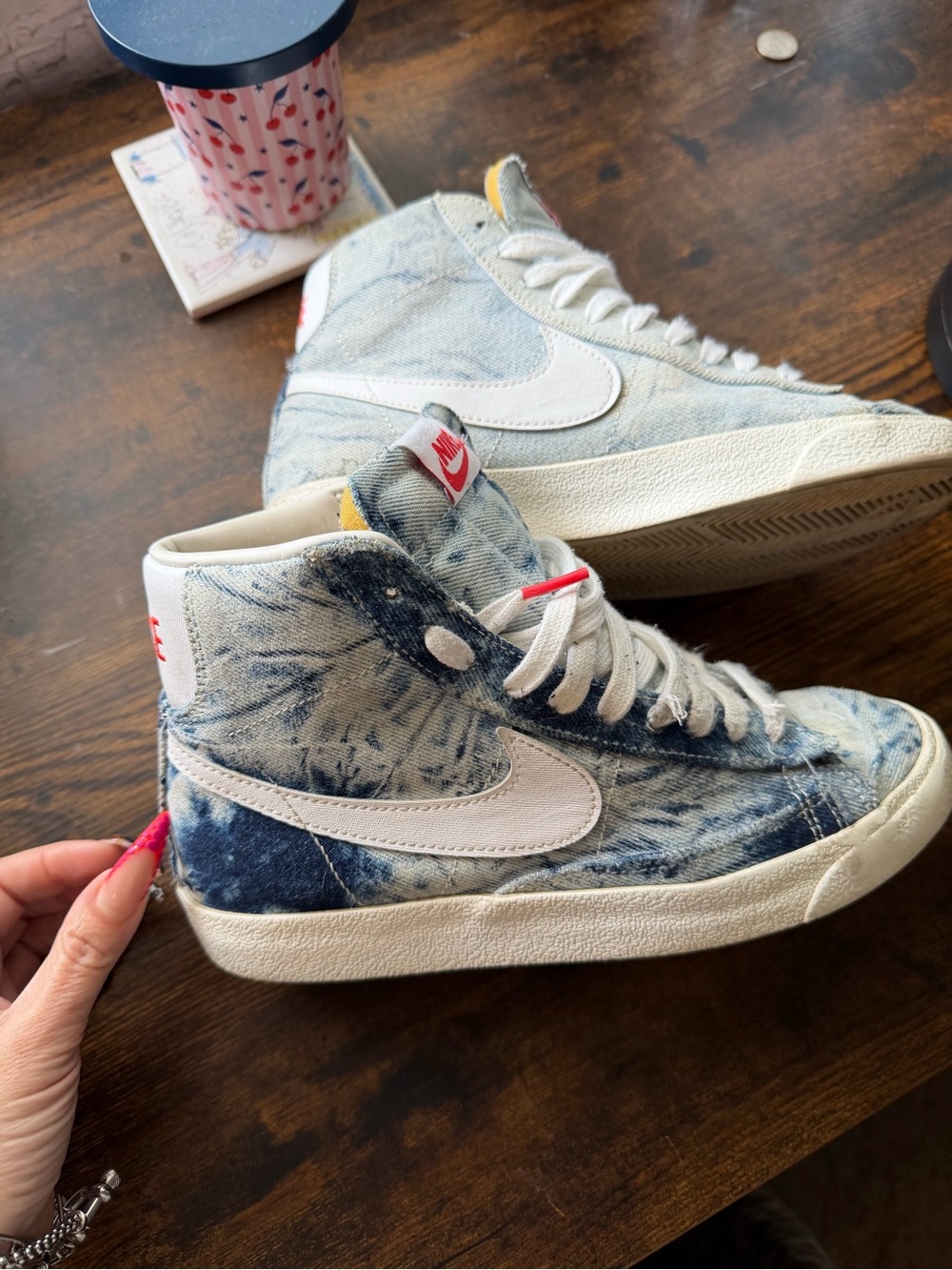Nike Denim Blazers High-Top Sneakers in Blue and White